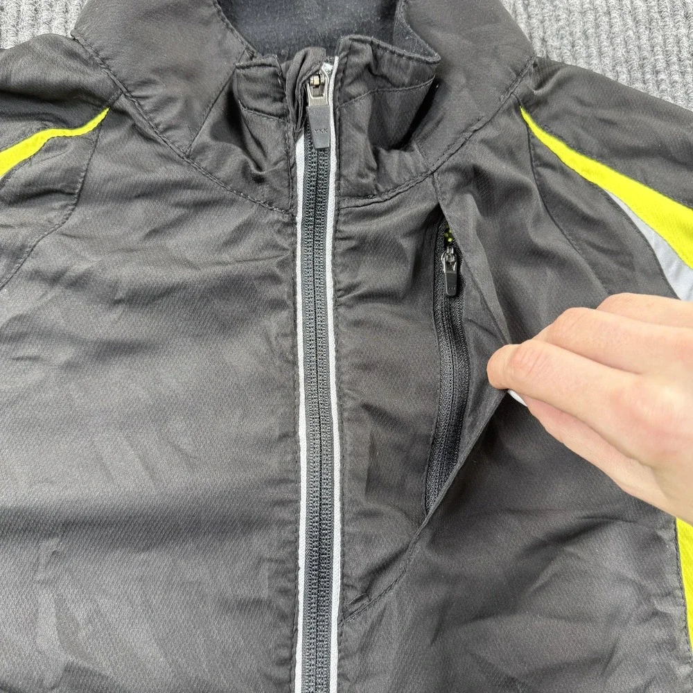 Foot‎ Locker Jacket Mens Medium Black Yellow Zip Running Windbreaker Reflective